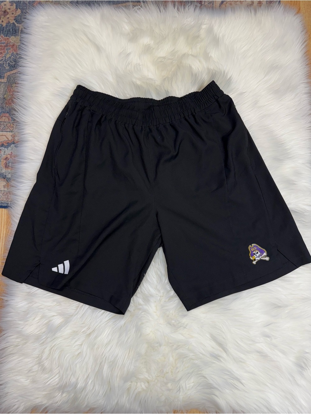 ECU Pirates adidas Sideline 9" Heat Ready Woven Shorts - Black - Men’s XL